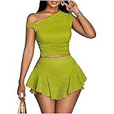 GORGLITTER Women's Two Piece Going Out Skirt Sets Y2K Crop Tank Top and Ruffle Mini Skorts Summer Beach Casual Outfits