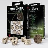 Q-Workshop, The Witcher: Leshen Master of Crows Ornamented Dice Set | Plastic Polyhedral RPG Dice, This set contains 8 pieces: D4, D6, D8, D10, D00, D12, D20, and D2 represented as a metal coin