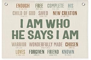 PLKMN Christian Wall Decor Canvas Banner, I Am Who He Says I am, Motivational Wall Hanging Banner Flag Decor for Baby Boys Girls Nursery Playroom
