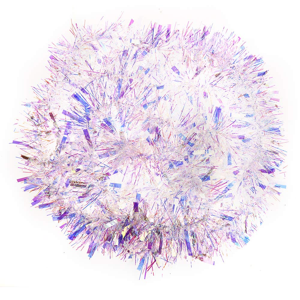 DIYASY 6M Chunky Rainbow Christmas Tinsel Garlands For Christmas Tree and Home Decorations (Rainbow White)