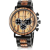BOBO BIRD Wooden Mens Watches Wood & Stainless Steel Combined Chronograph Military Quartz Casual Wristwatches