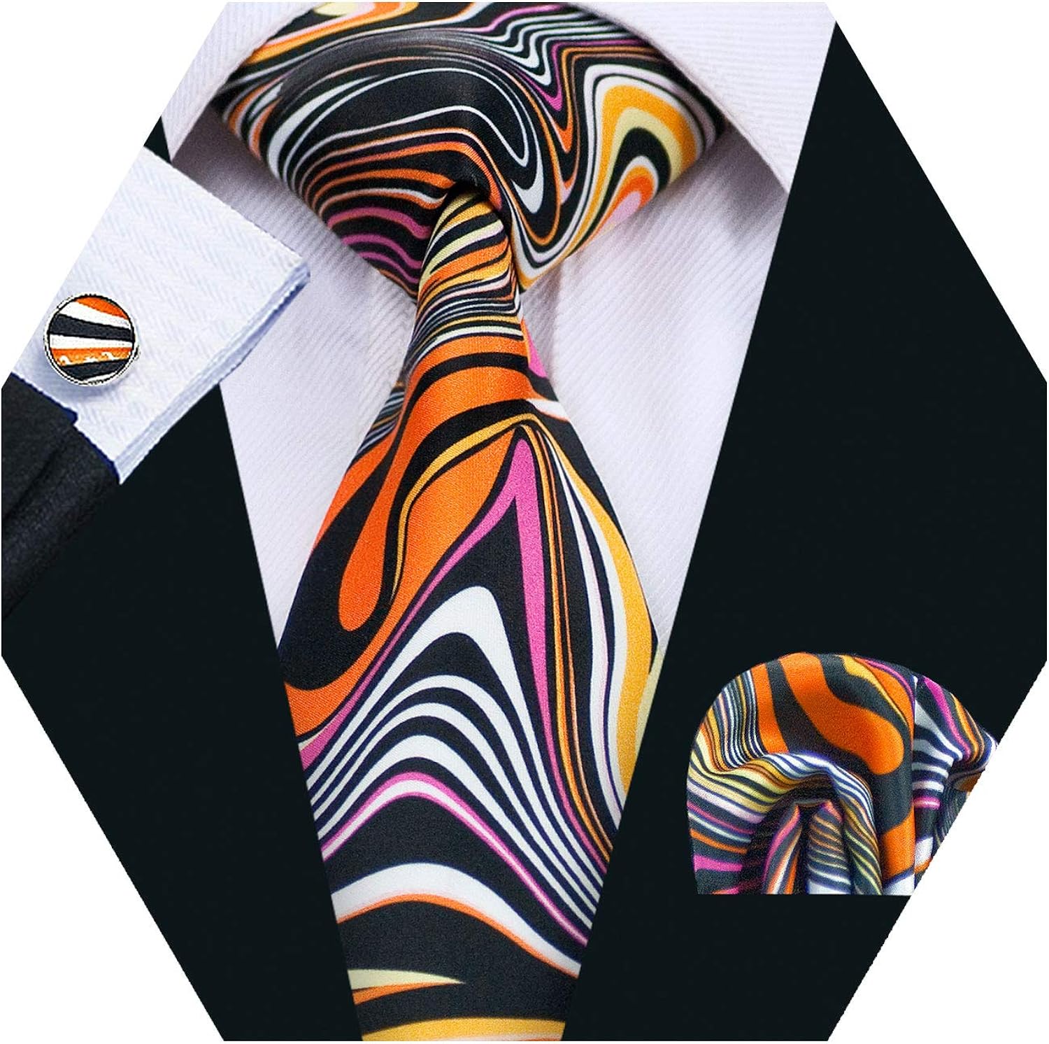 Barry.Wang Men Silk Novelty Tie Set Designer Abstract Necktie Pocket