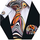 Barry.Wang Men Silk Novelty Tie Set Designer Abstract Necktie Pocket Square Cufflinks Wedding Party Formal
