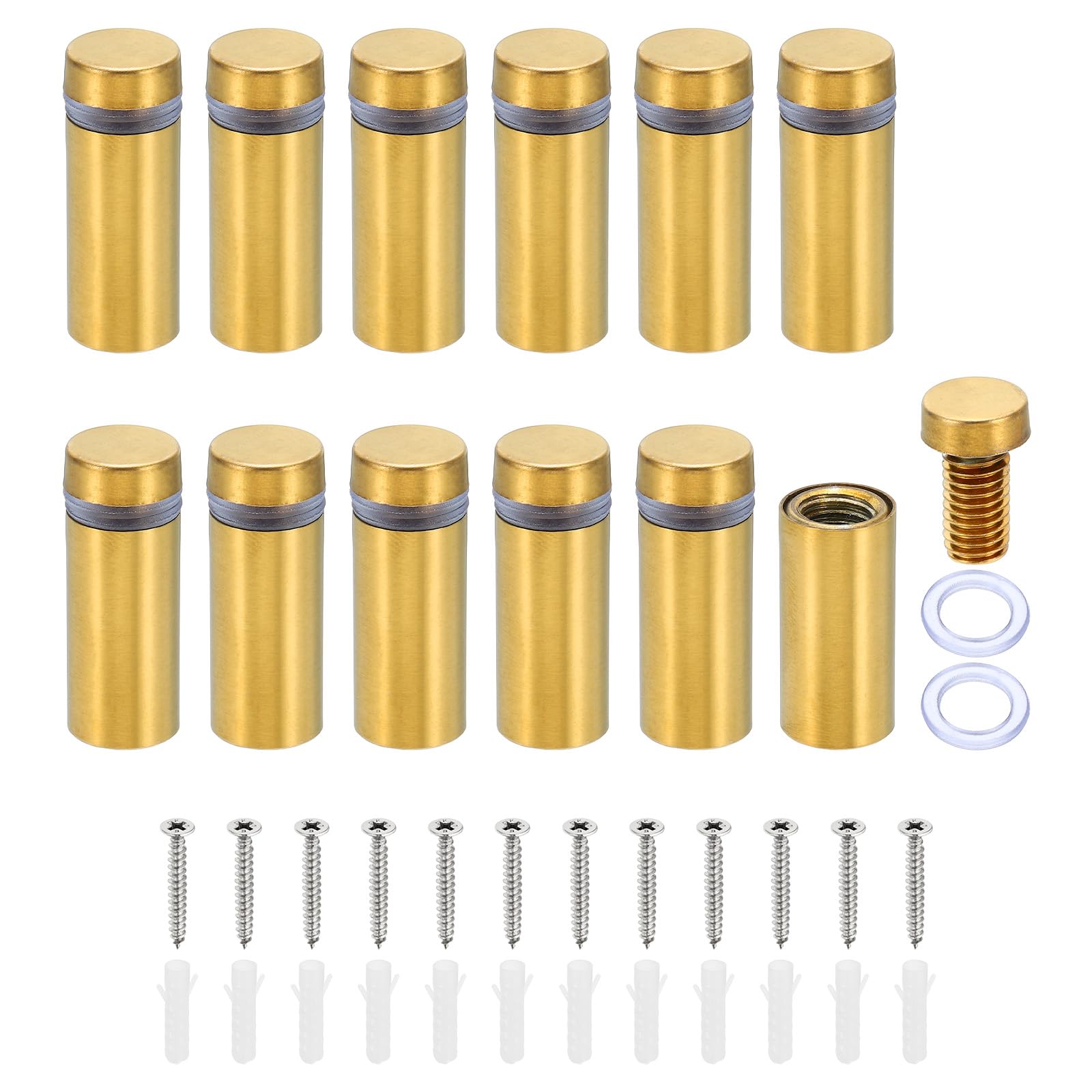 PATIKIL 1/2 x 1.2 Inch Sign Standoff Screws, 12 Set Stainless Steel Wall Standoff Mounting Hardware Advertising Glass Nail for Hanging Acrylic Picture Frame Acrylic Panel, Gold