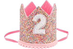 SuPoo Birthday Princess Set - 2nd Birthday Glitter Crown Tiara, Headband, 2 Year Old Sprinkle Party Cap for Girls