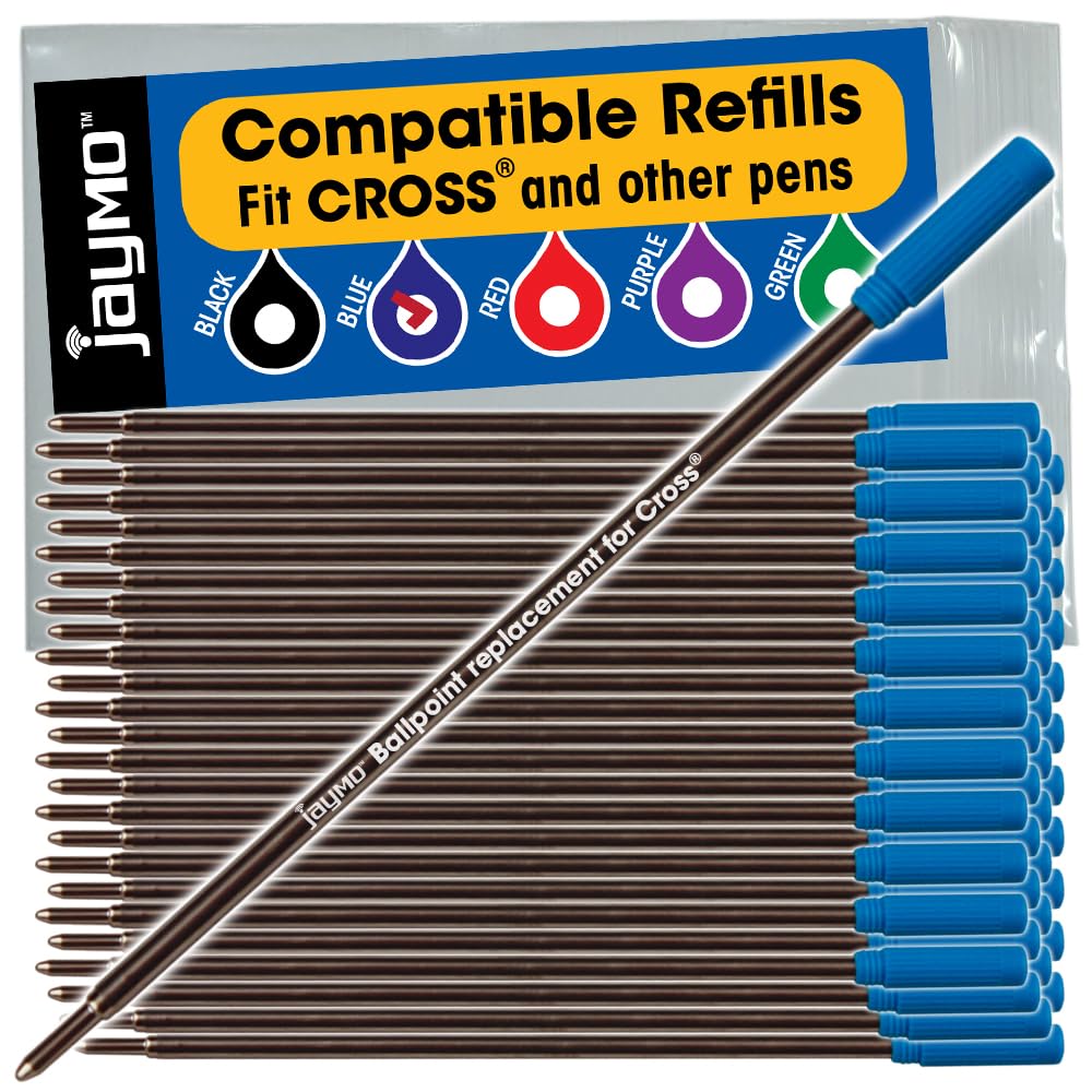 Jaymo Replacement for Cross 8511 - Measures 4.563 in / 116 mm Long - Ballpoint Pen Refill - 48 Blue