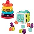 Battat – Sort & Stack Combo – 17-Piece Sensory Sorting Set – Activity Cube With Bead Maze – Educational & Dexterity Toys – 2 Years + – Shape Sorter Cube + Stacking Rings