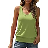 Veatzaer Women V Neck Tank Tops Summer Ribbed Sleeveless Casual Tops Loose Fit Banded Bottom Shirts
