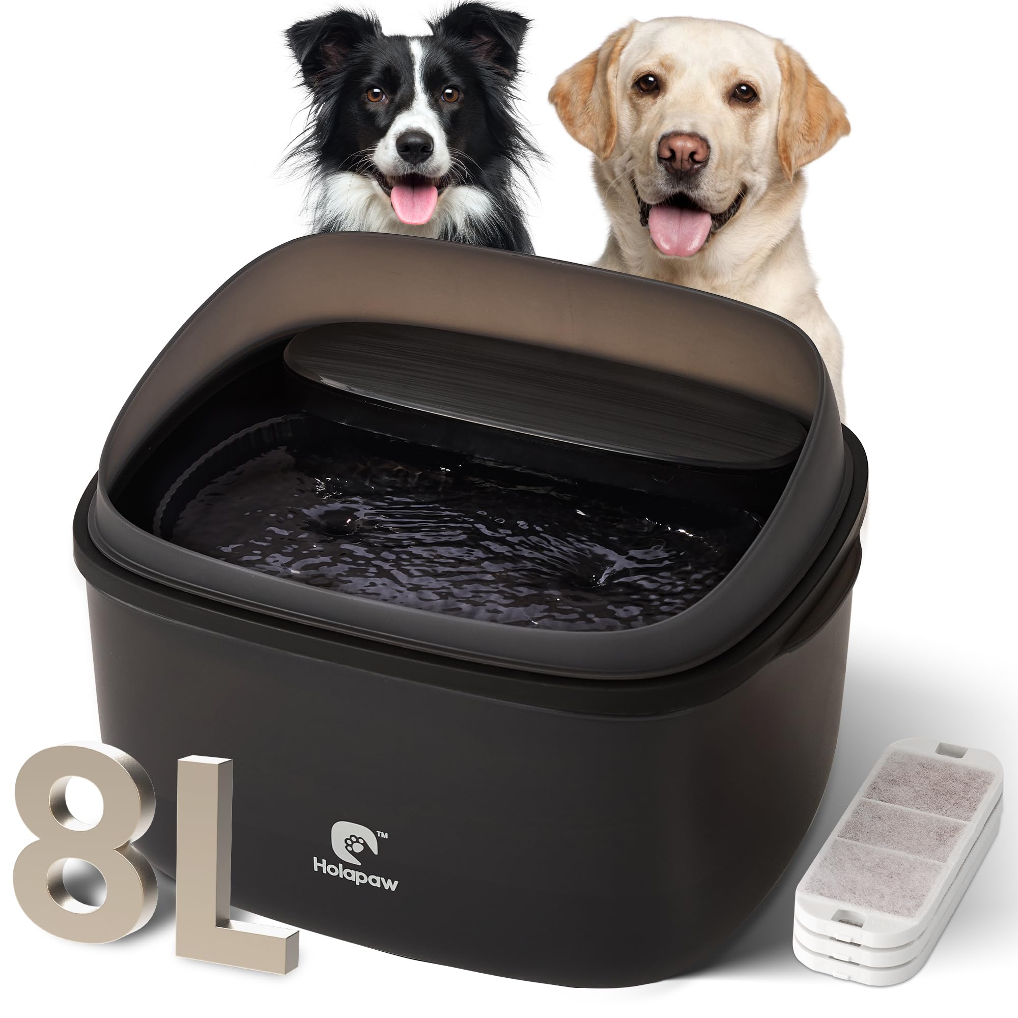 Photo 1 of HOLAPAW Dog Water Fountain for Large Dogs, 2.1Gal/8L Dog Water Bowl Dispenser, No Spill Automatic Pet Water Fountain for Dogs Cats Multiple Pets with Ultra Quiet Pump, 3 Filter Replacement, Black