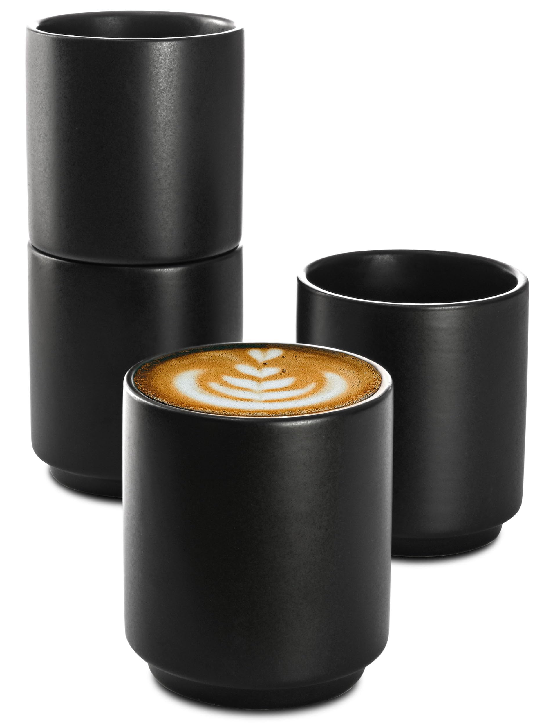Cosumy Cappuccino Coffee Cups Set of 4 - Ceramic Matte Black 200ml / 6.75oz - Elegant Design - Dishwasher & Microwave Safe - Ideal for Home, Office, and Café
