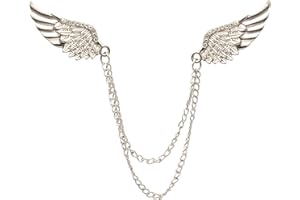 A N KINGPIIN an KINGPiiN Lapel Pin for Men Stone Detailing Double Angel Wing Tassel Chain Brooch Suit Stud, Shirt Studs Men's Accessories (Silver)
