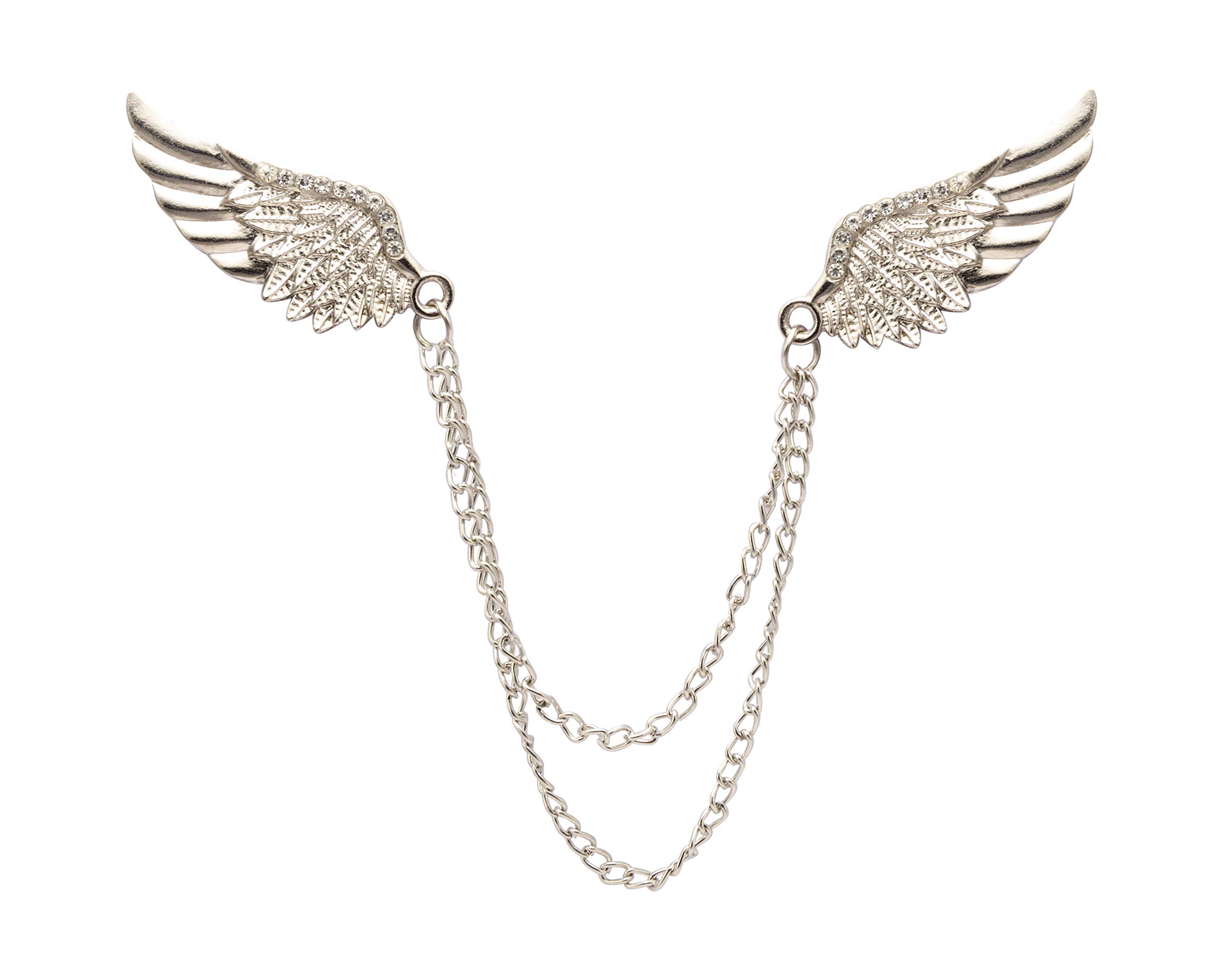 Brooch Lapel Pin for Men Silver Crystal Wing Brooch with Hanging Chain Lapel Pin Badge Coat Suit Wedding Gift Party Shirt Collar Accessories