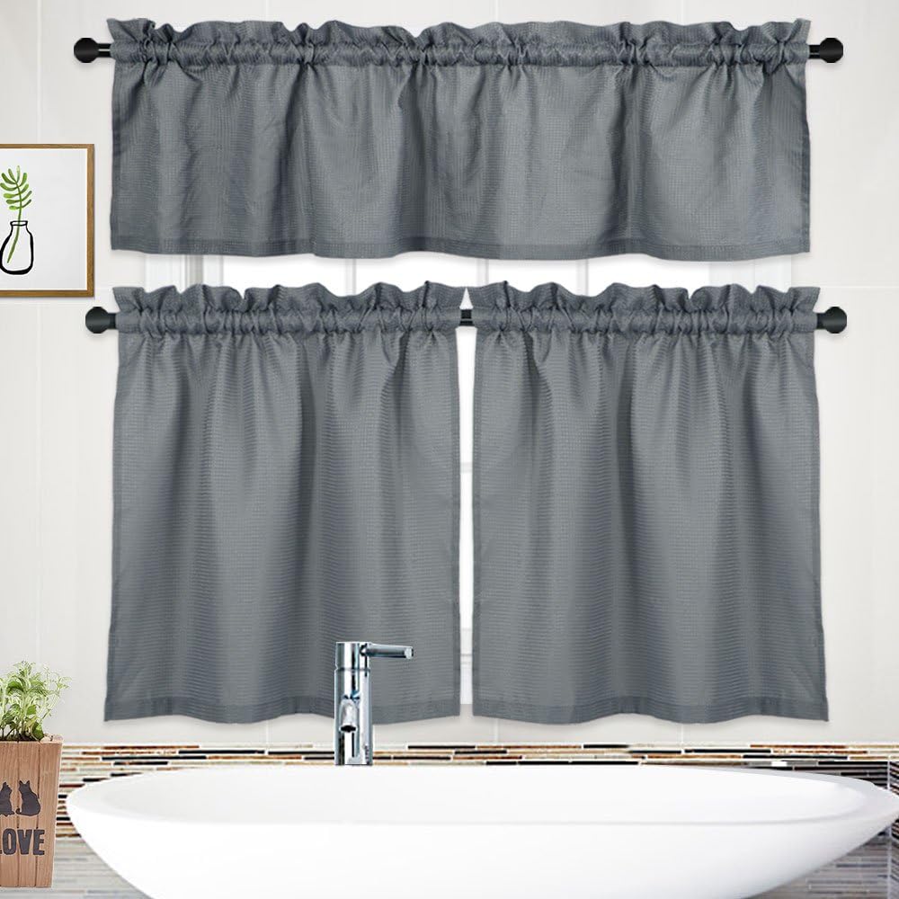Amazon Com Nanan 3 Pieces Tier Curtains And Valance Set Waffle