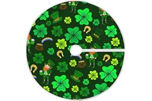Qilmy St. Patrick's Day Shamrock Christmas Tree Skirt Double Layers Fine Tree Skirt for Christmas Handicraft for Holiday Party, New Year Festive Decoration 36 Inches