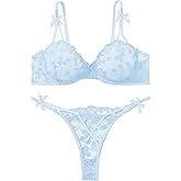Aimedalis Sexy Womens Lingerie Set Floral Embroidered Underwire G-String Cute Mesh Sheer Bra And Panty Sets For Women