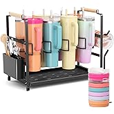 Ftikvo Tumbler Water Bottle Organizer for 40 oz Tumbler with Handle, 2 in 1 Multi-Functional Stanley Cup Storage Holder, Stanley Cup Stand Organizer Drying Rack for Kitchen Cabinets Organizer, 8 Slots
