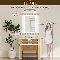 TETOTE LED Bathroom Mirror 24 x 36 Brighter Light