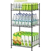 Water Bottle Organizer 3 Tier Water Bottle Holder Storage Rack Metal Drink Beverage Soda Can Organizer Shelf Stand for Floor Pantry Kitchen Classroom Food Storage, Black