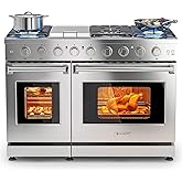 AAOBOSI 48 Inch Professional Double Gas Range Ovens,9.3K BTU Power Burners | 7.8 Cu.ft Large Capacity Double Convection Ovens, 7 Sealed Burners Plus Iron Grill Center Griddle Burner,NG/LP,CSA Certified