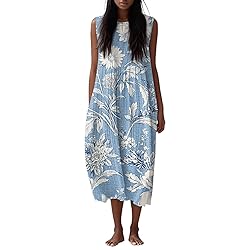 Smocked Dresses Women Summer Fall Cotton Linen Midi