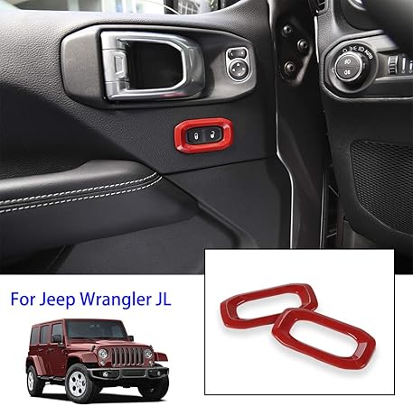 Amazon 車のドアロック スイッチボタン 装飾カバートリム 18年ジープラングラーjl用 レッド 内装パーツ 車 バイク