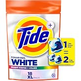 Tide Power PODS White Laundry Detergent Pacs, 18 Count, Brilliant Whitening + Color Protect
