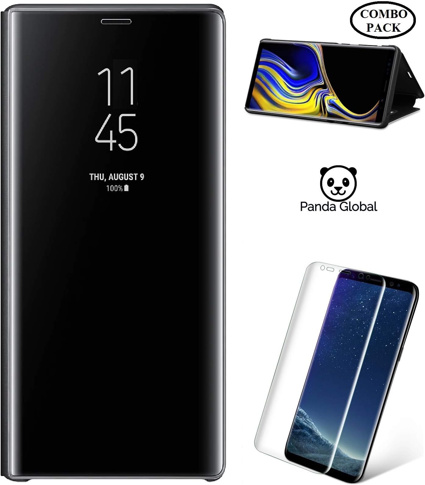 Combo Samsung Galaxy Note 9 Flip Case with Built-in Kickstand and Ultra-Thin Screen Protector, Smart Window View, Premium Quality Flip Case and Screen Protector, 360-degree Protection flip Cover