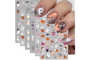 BYJKYEN Halloween Nail Stickers for Nail Art, Ghost Nail Decals Cute Ghost Skull Spider Web Bat Pumpkin 3D Self-Adhesive Sticker Nail Art Design Holiday Manicure Decoration Supplies Nail Art Stickers 6 Sheets