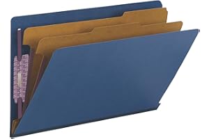 Smead 100% Recycled End Tab Pressboard Classification File Folder with SafeSHIELD Fasteners, 2 Dividers, 2" Expansion, Legal Size, Dark Blue, 10 per Box (29784)