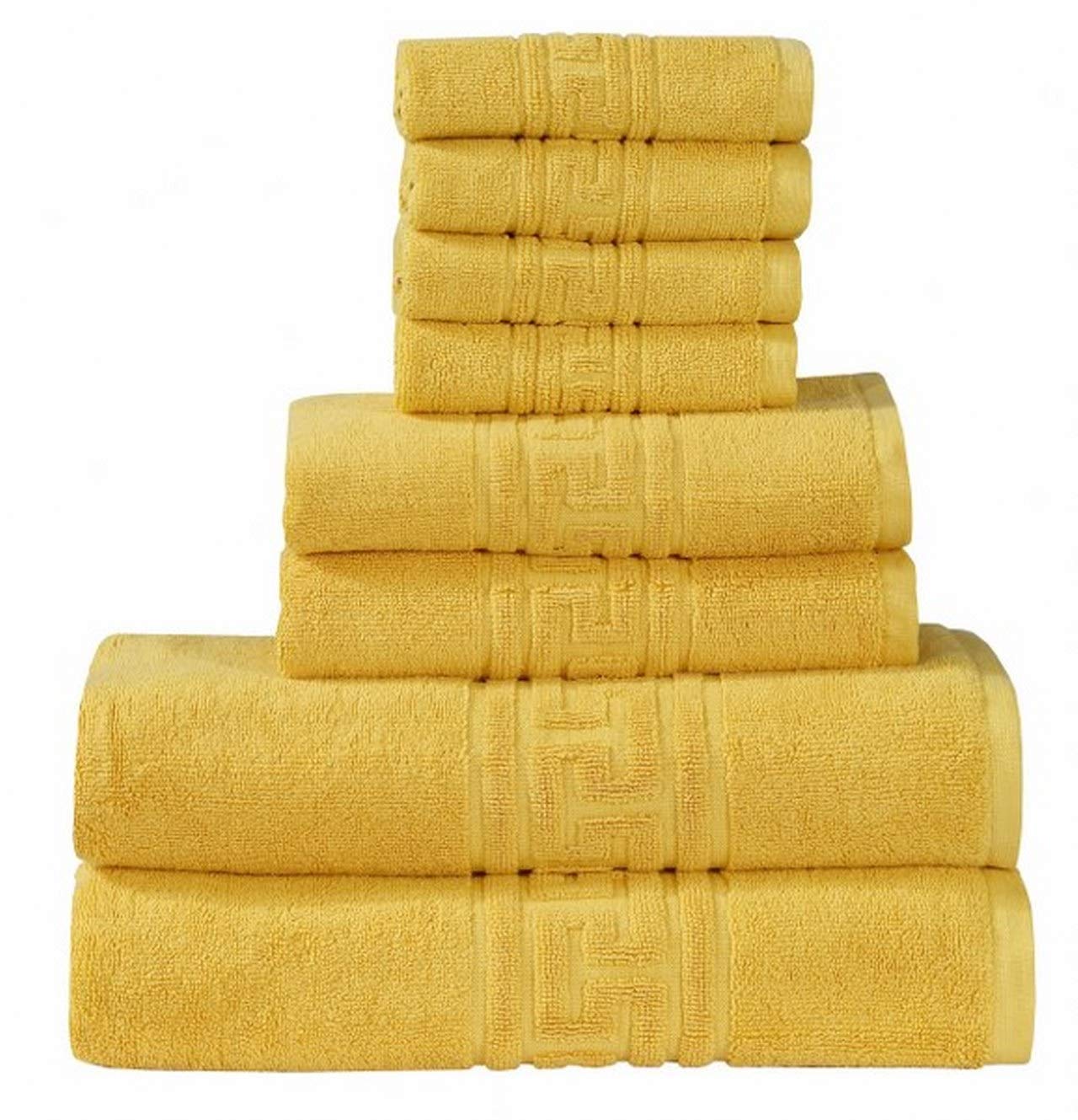 LinenZone 600 GSM 100% Egyptian Cotton Towels 8 Piece Towel Bale Sets, 2 Hand Towel, 2 Bath Towels, 4 Washcloths - Highly Absorbent Luxury Hotel Quality (Mustard)