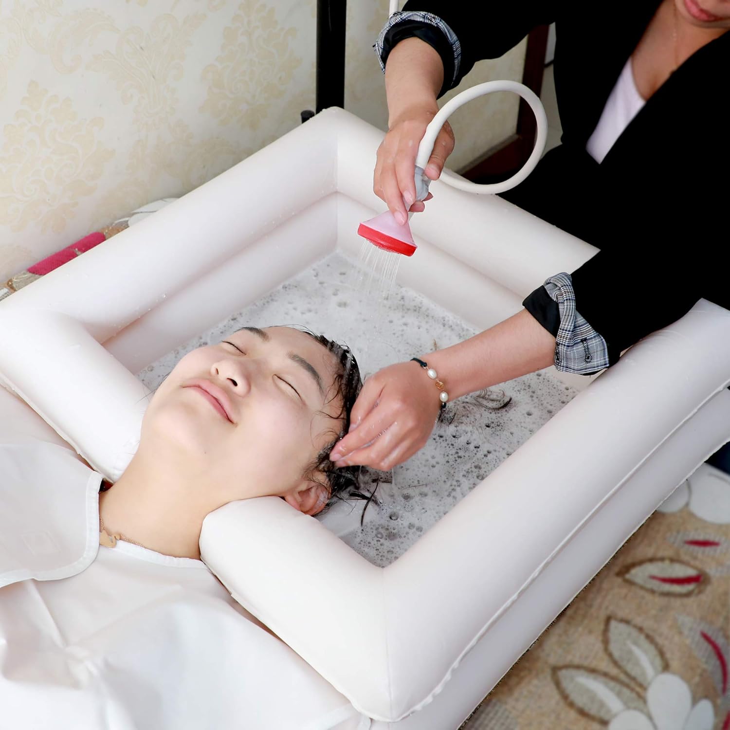 Inflatable Bedside Shampoo Basin Kit With Water Bag, Shower, Shawl, Cushion, Air pump For Disabled& Elderly Bed Easy, Pregnancy, Bedridden Or Post-Surgical Patient, Bed-Confined Patient（Set of 6） : Beauty