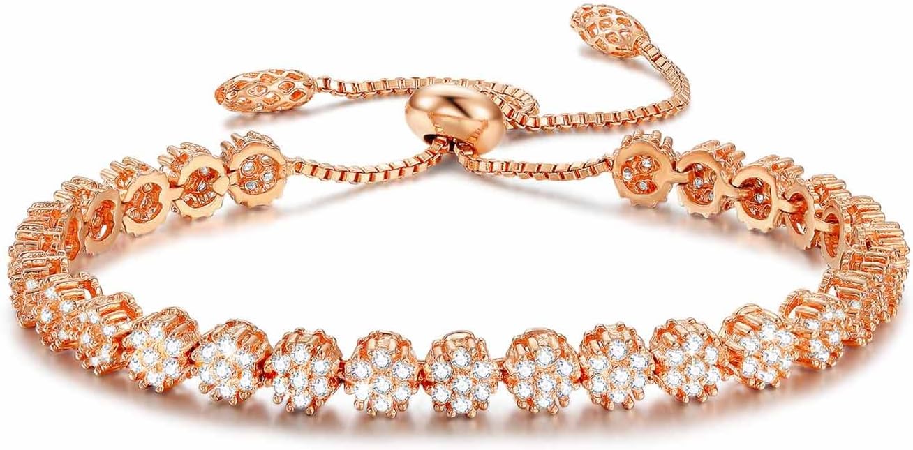 SPILOVE Serend Luxury Gold Plated Adjustable Bracelet with Sparkling White Cubic Zirconia Stone for Women Girls, Gifts for Birthday, Anniversary, Valentine's Day