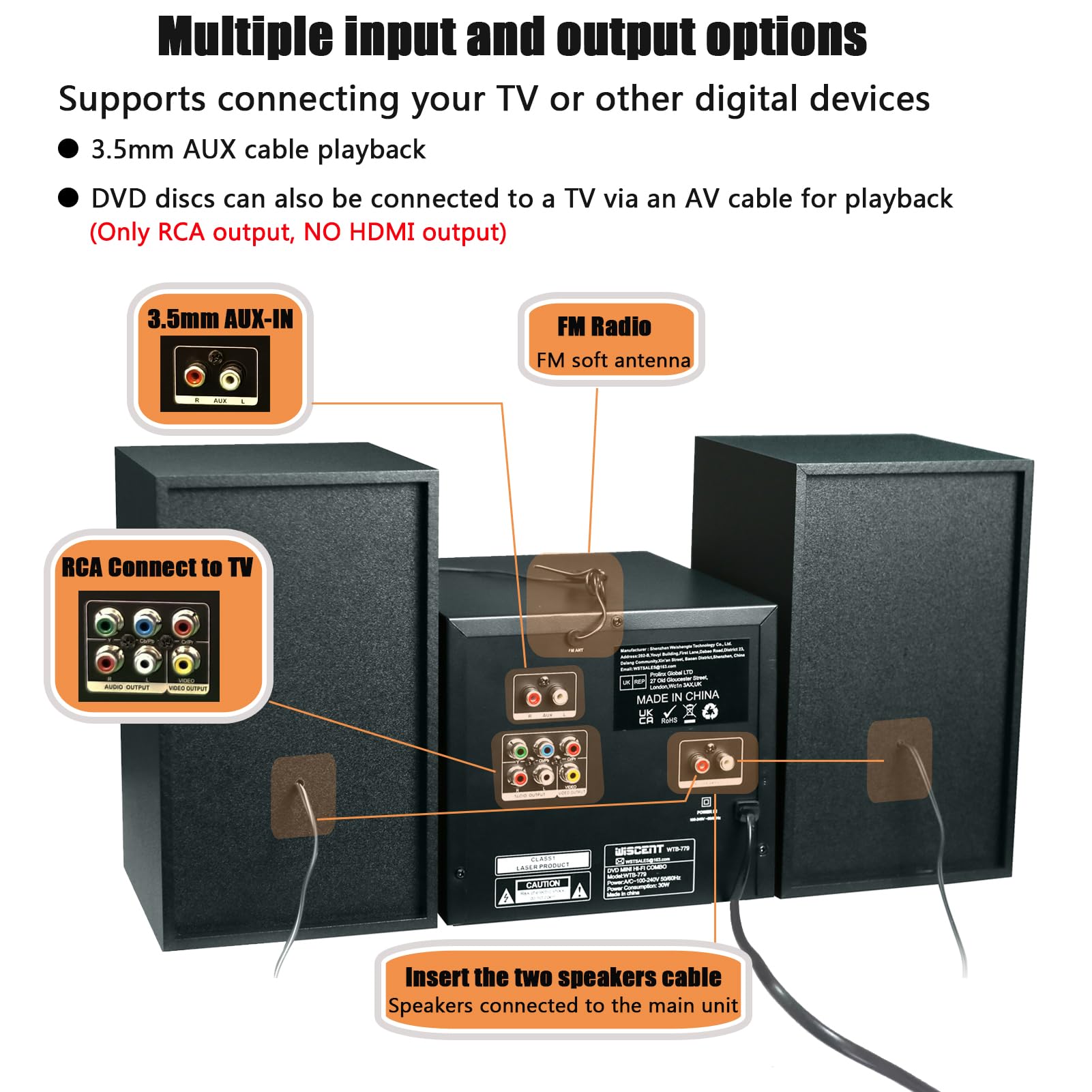 WISCENT Stereo Shelf System For Home With Bluetooth, Compact Micro ...