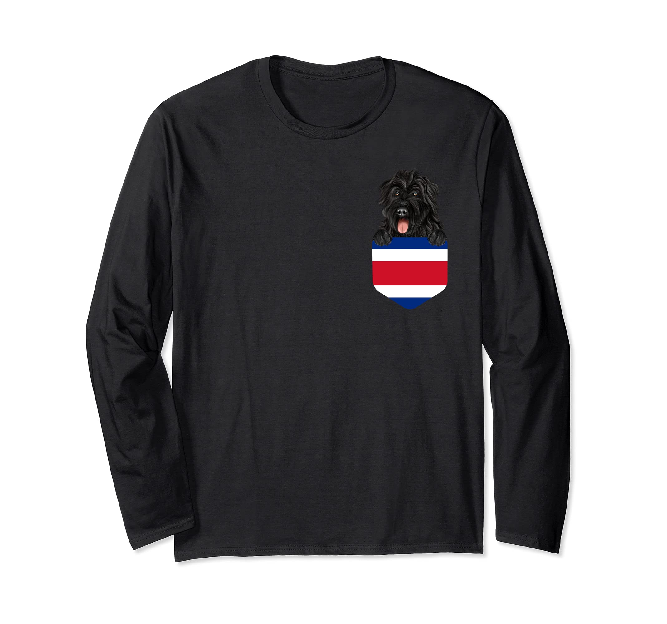 Costa Rica Flag Bouvier des Flandres Dog In Pocket Long Sleeve T-Shirt