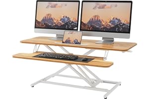 ERGOMAKER Standing Desk Converter, 42"/106cm Wide Height Adjustable Quick Sit to Stand Up Desk Riser(White Frame + Light Rust