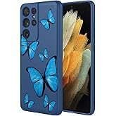 KOARWVC Phone Case for Samsung Galaxy S21 Ultra Case, SM-G998U Case Cute Butterfly Pattern Design Slim Protective Soft TPU Bumper Phone Cover for Samsung Galaxy S21 Ultra 5G Blue Butterfly