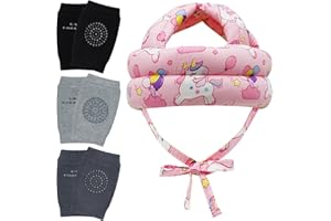 REFLYAWAY Adjustable Infant Baby Safety Helmet & Baby Knee Pads 3 Pairs Toddler Protector Cap Soft Cotton Cushion, A Bump-Free Safety Hood for Your Baby to Learn to Crawl, Walk, and Run with Soft Knee Pads