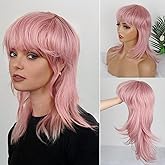 Liyouda Pink Mullet Wigs for Black Women Layered Straight Wolf Cut Wig Synthetic Cosplay Mullet Wigs with Bangs for Women