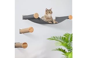 LSAIFATER Cat Hammock Wall Mounted Large Cat Perch with 2 Cat Wall Steps - Cat Wall Shelves for Indoor Cats or Kitty - Premium and Modern Cat Furniture for Sleeping, Playing, Climbing (Grey)