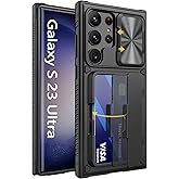 Vihibii for Samsung Galaxy S23 Ultra Case with Card Holder (4 Cards) & Sliding Camera Cover & Kickstand, Shockproof Rugged Hard Back & TPU Edge Wallet Cover for Galaxy S23 Ultra 5G 6.8" 2023, Black