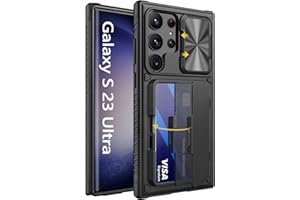 Vihibii Case with Card Holder (4 Cards) & Sliding Camera Cover & Kickstand, Shockproof Rugged Hard Back & TPU Edge Wallet Case for Samsung Galaxy S23 Ultra 5G 6.8" 2023 , Black