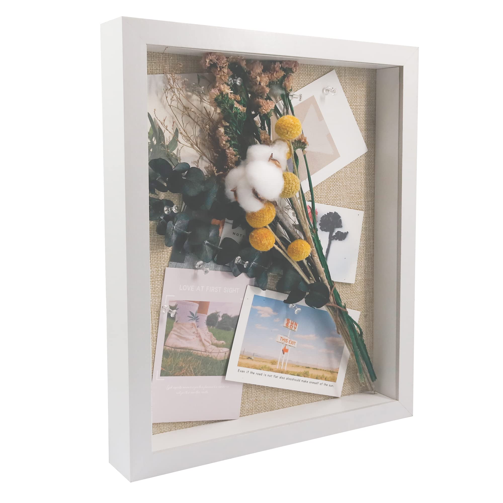 GraduatePro Shadow Box Frames for Crafts 3D Deep White Bouquet Flower Case Picture Memorabilia Memory Wooden Tabletop and Wall Hanging 12x15