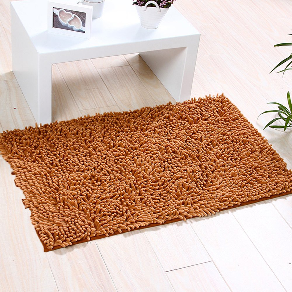 Eleoption Soft Shag Bath Mat Rug Kitchen Rug Door Way Feet Mat Anti-slip Strip Absorbent Doormat Bathroom Shower Rugs Shaggy Carpet (45 * 70 CM) (Champagne)
