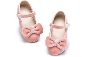 ESTINE Mary Jane Shoes for Toddler Little Kid Girls- Girl Velvet Bow Dress Ballet Flats