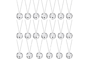 Sureio 20 Pcs Mirror Disco Ball Necklaces New Years Necklaces Silver Hanging Balls Ornaments 70s Mini Disco Party Ball 70s Jewelry Favor Decoration Accessories for Dance Supplies(1.18 Inch)