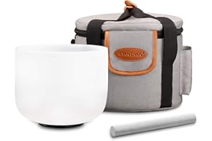 RYAN DVAN 8” B Note Frosted Crown Chakra Crystal Singing Bowl with Free Heavy-Duty Carrying Case and Suede Striker O-Ring