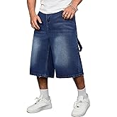 DISLANBO Men's Baggy Jeans Shorts Wide Leg Loose Fit Y2K Hip Hop Long Denim Shorts Streetwear Below Knee