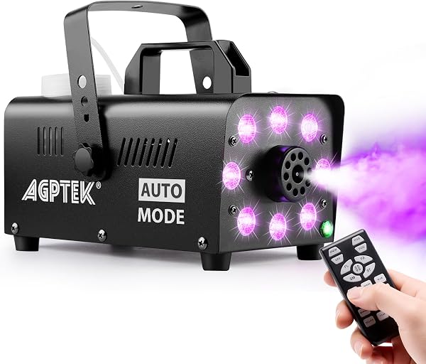 AGPTEK 600W Fog Machine with 12-Color Lights