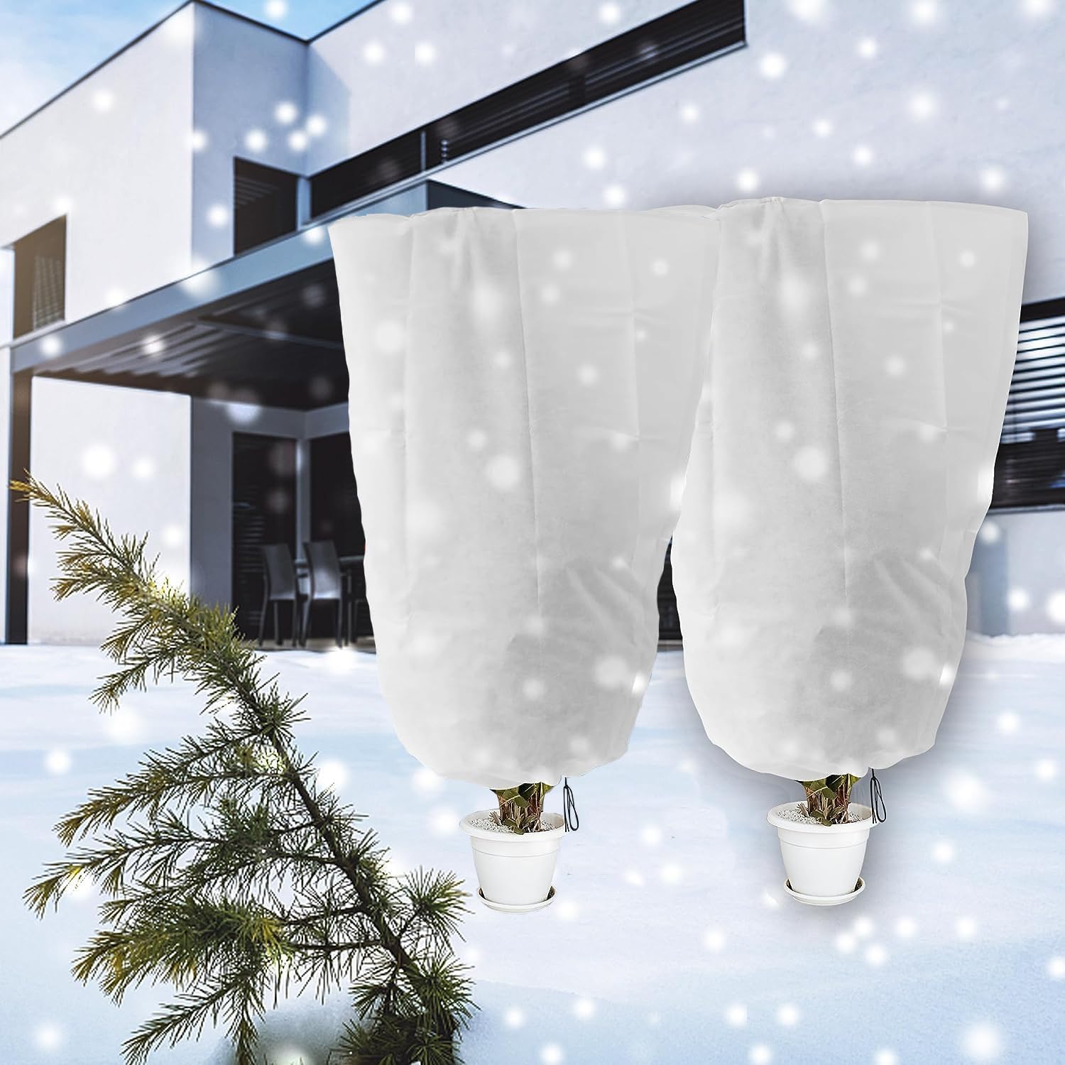 GIONAR 2 PCS Winter Plant Covers Freeze Protection - 160x100CM Garden Fleece Bags Sacks - Rip Resistant Garden Frost Cloth Blanket Fleece Jacket with Zipper Drawstring for Plants