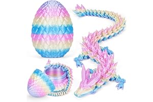 YILCER 3D Printed Dragon Egg, Cool 3D Printer Articulated Crystal Dragon Toy for Boys Kid Teen, Animals Fidget Toy Dinosaur Eggs for 5-7 4-6 8-12 Year Old Boys Kid Girls (Rainbow)